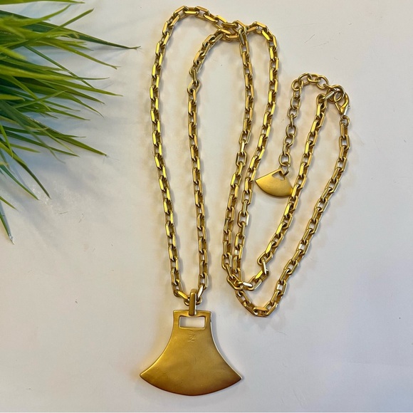 Rare Vintage Karl Lagerfeld Gold Logo Pendant Long Necklace Designer Jewelry - Picture 9 of 9